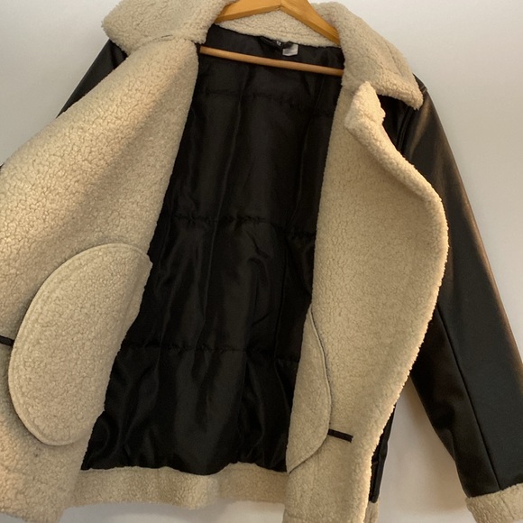 Zara H&M NWOT Biker Moto Sherpa Fur Leather Insulated Jacket Oversized Bloggers - Picture 10 of 16